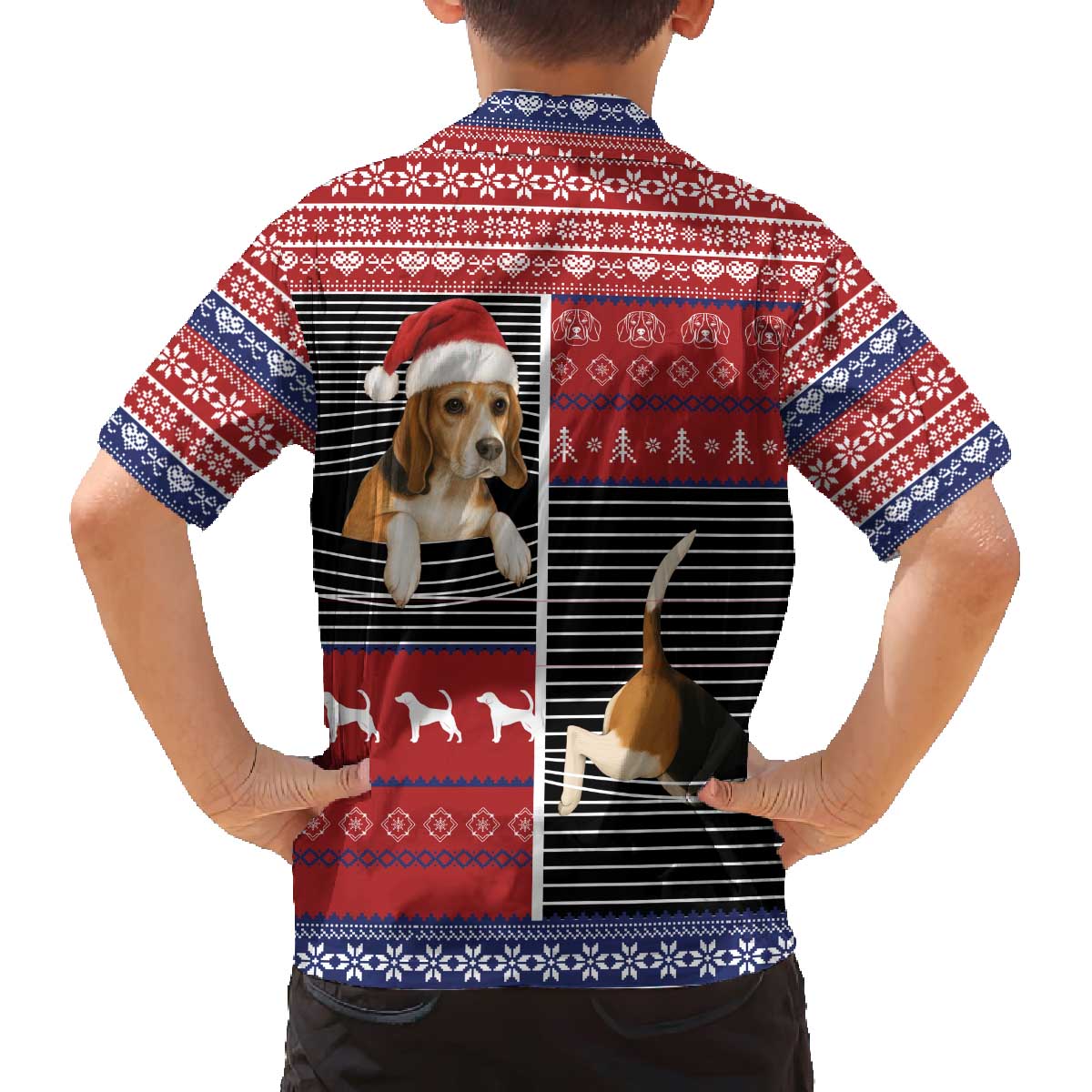 Lovely Beagle Christmas Family Matching Off The Shoulder Long Sleeve Dress and Hawaiian Shirt Xmas Holiday Patterns - Wonder Print Shop