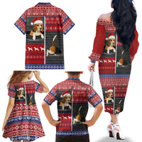 Lovely Beagle Christmas Family Matching Off The Shoulder Long Sleeve Dress and Hawaiian Shirt Xmas Holiday Patterns - Wonder Print Shop