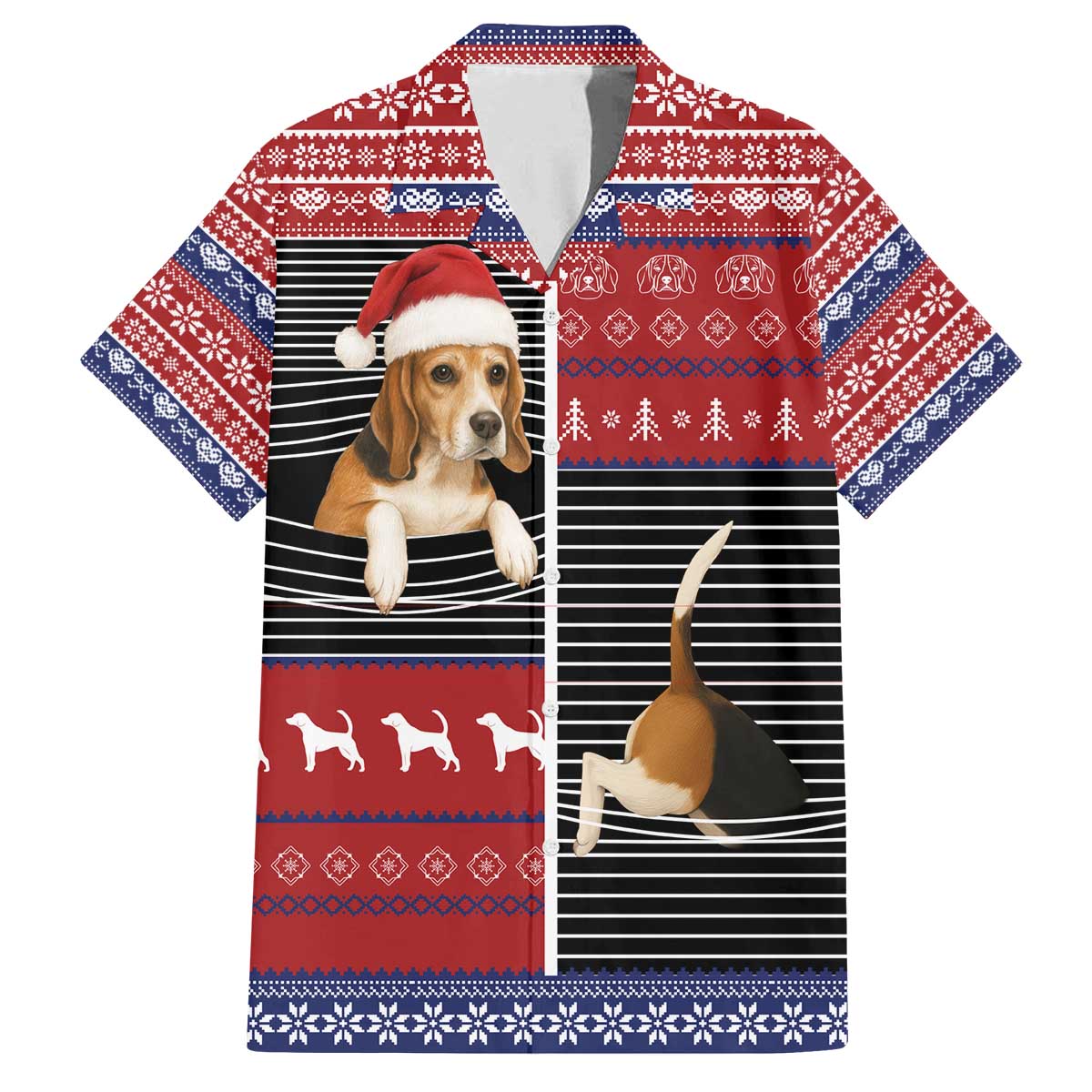 Lovely Beagle Christmas Family Matching Off The Shoulder Long Sleeve Dress and Hawaiian Shirt Xmas Holiday Patterns - Wonder Print Shop