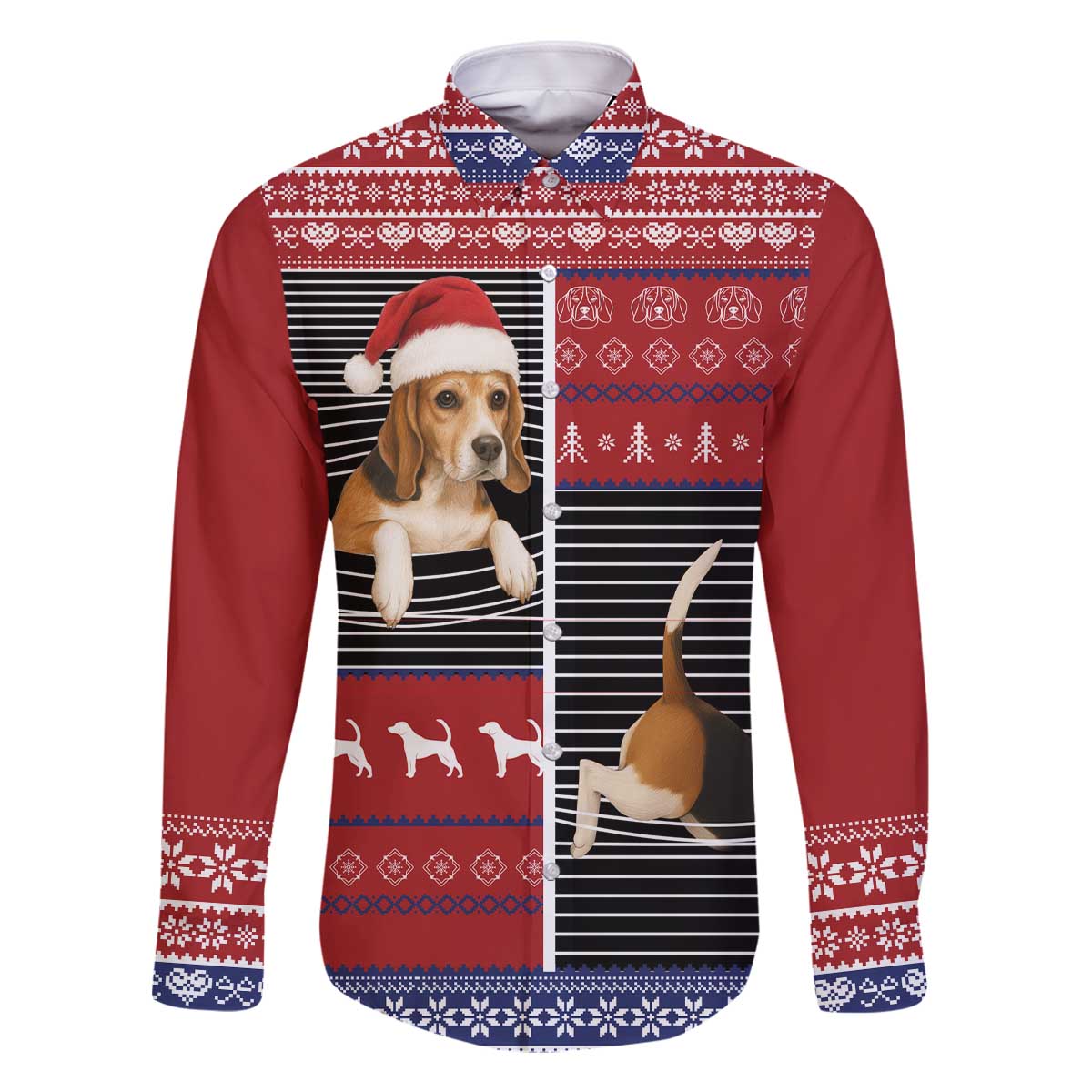 Lovely Beagle Christmas Family Matching Off The Shoulder Long Sleeve Dress and Hawaiian Shirt Xmas Holiday Patterns - Wonder Print Shop