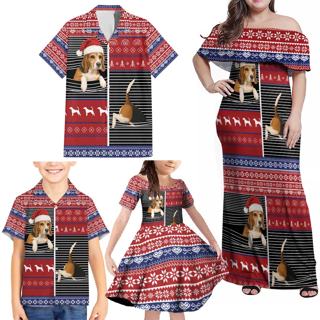 Lovely Beagle Christmas Family Matching Off Shoulder Maxi Dress and Hawaiian Shirt Xmas Holiday Patterns - Wonder Print Shop