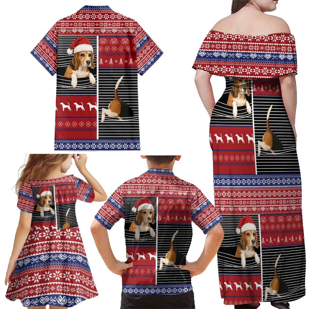 Lovely Beagle Christmas Family Matching Off Shoulder Maxi Dress and Hawaiian Shirt Xmas Holiday Patterns - Wonder Print Shop