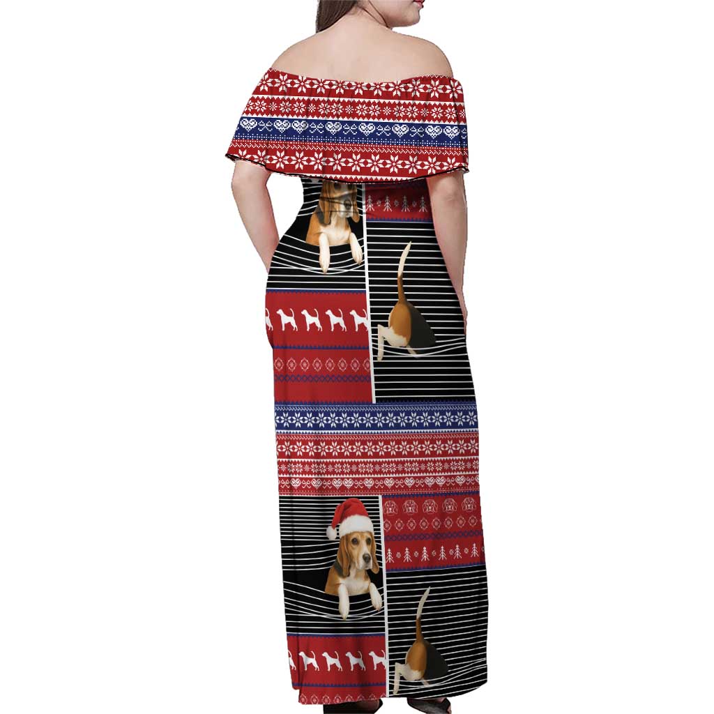 Lovely Beagle Christmas Family Matching Off Shoulder Maxi Dress and Hawaiian Shirt Xmas Holiday Patterns - Wonder Print Shop