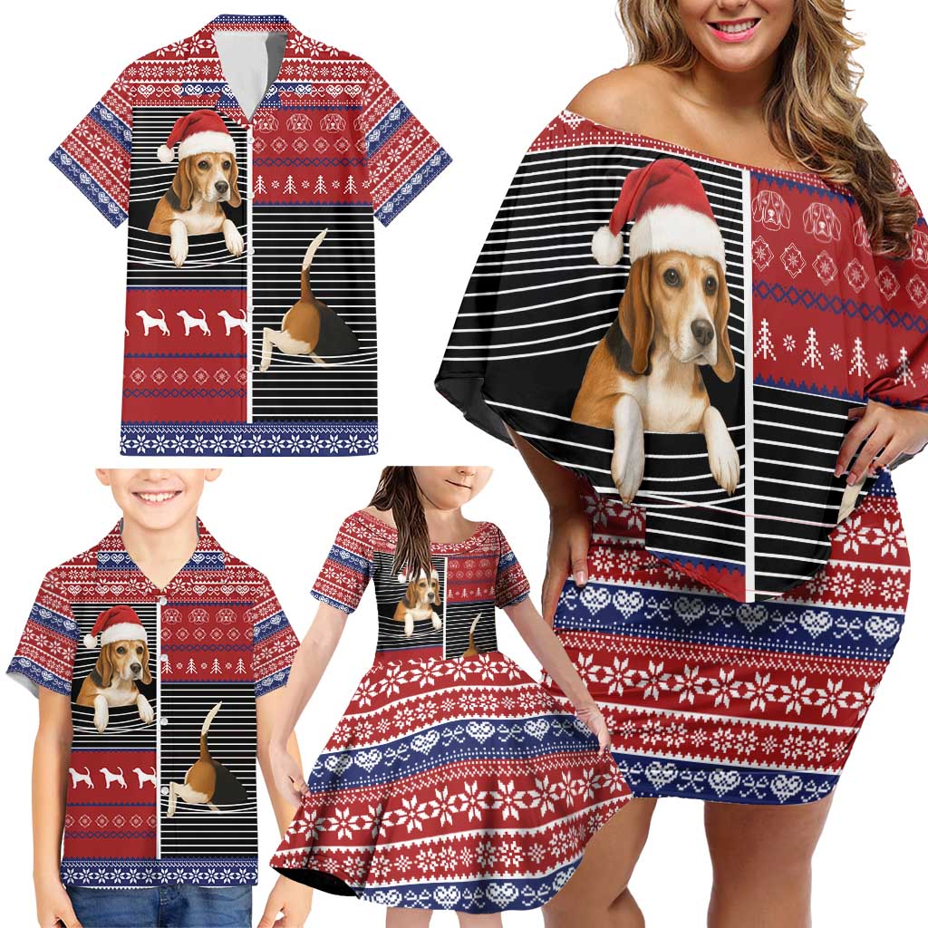 Lovely Beagle Christmas Family Matching Off Shoulder Short Dress and Hawaiian Shirt Xmas Holiday Patterns - Wonder Print Shop