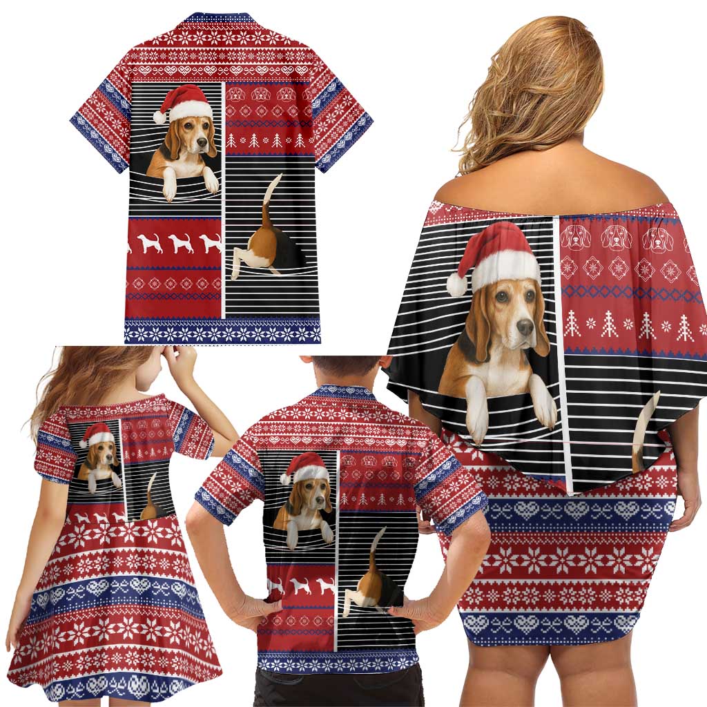 Lovely Beagle Christmas Family Matching Off Shoulder Short Dress and Hawaiian Shirt Xmas Holiday Patterns - Wonder Print Shop