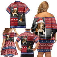 Lovely Beagle Christmas Family Matching Off Shoulder Short Dress and Hawaiian Shirt Xmas Holiday Patterns - Wonder Print Shop