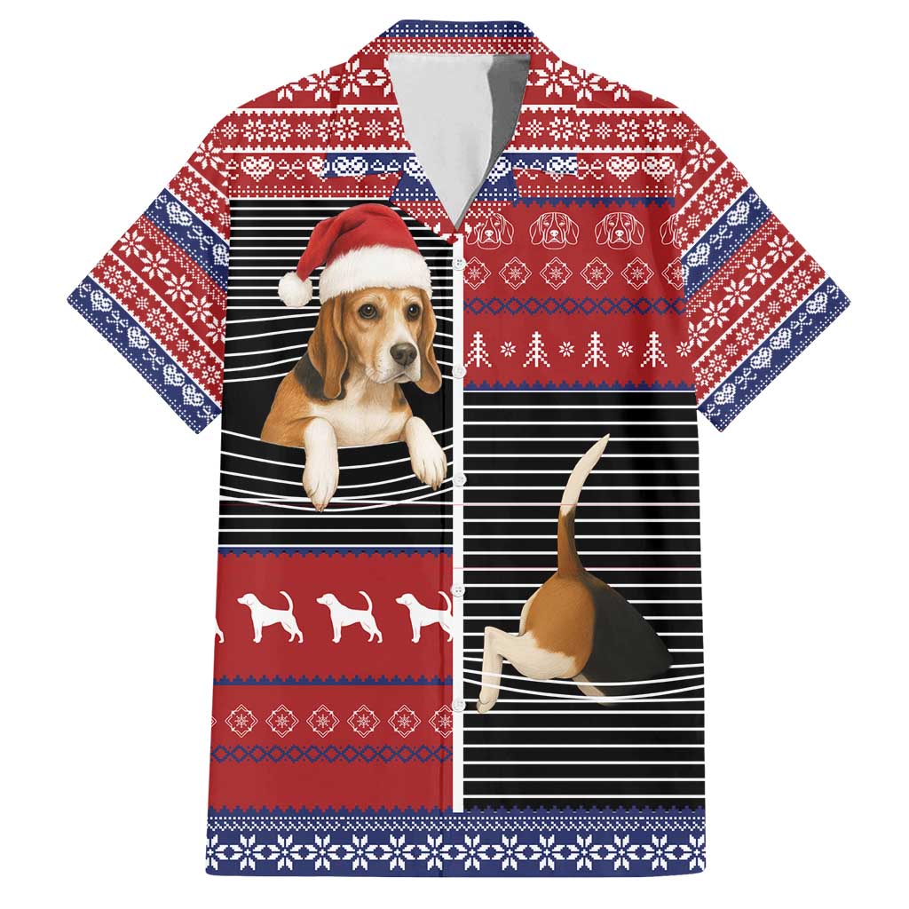 Lovely Beagle Christmas Family Matching Off Shoulder Short Dress and Hawaiian Shirt Xmas Holiday Patterns - Wonder Print Shop