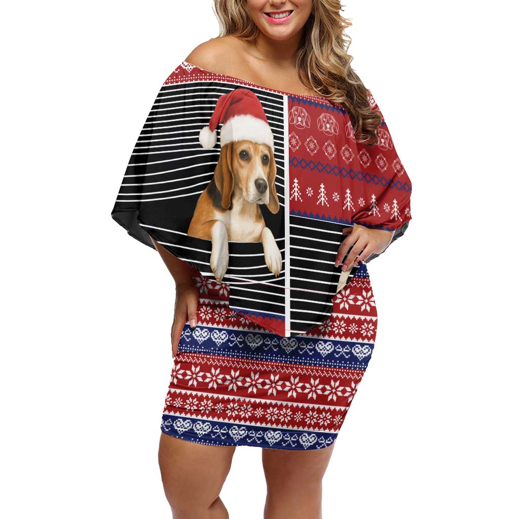 Lovely Beagle Christmas Family Matching Off Shoulder Short Dress and Hawaiian Shirt Xmas Holiday Patterns - Wonder Print Shop