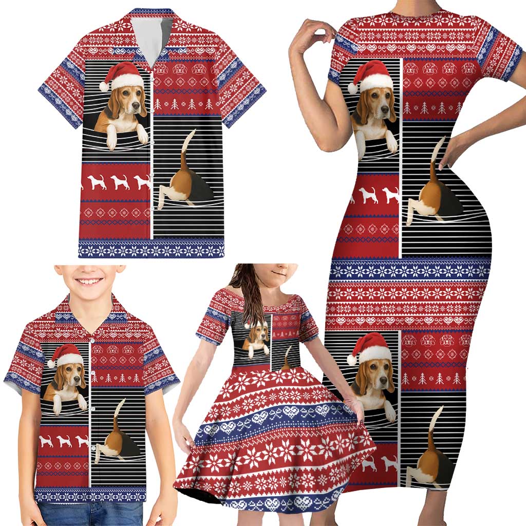 Lovely Beagle Christmas Family Matching Short Sleeve Bodycon Dress and Hawaiian Shirt Xmas Holiday Patterns - Wonder Print Shop
