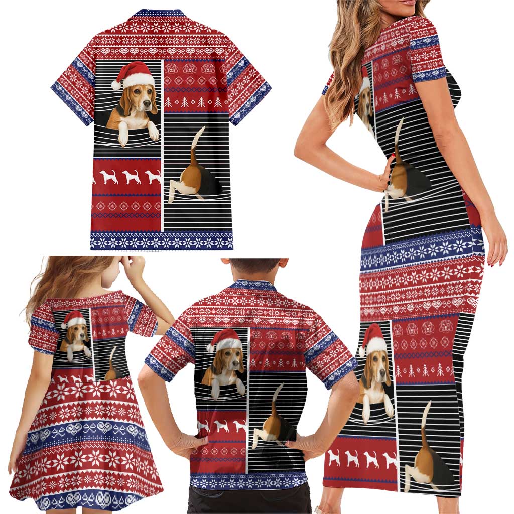 Lovely Beagle Christmas Family Matching Short Sleeve Bodycon Dress and Hawaiian Shirt Xmas Holiday Patterns - Wonder Print Shop