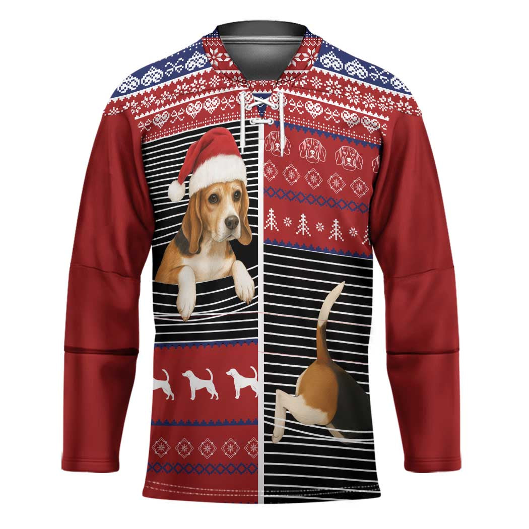 Lovely Beagle Christmas Hockey Jersey Xmas Holiday Patterns - Wonder Print Shop