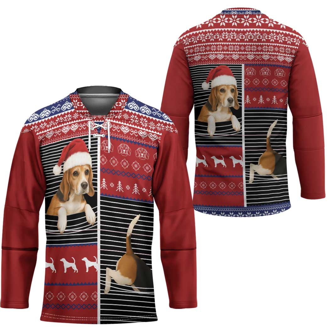 Lovely Beagle Christmas Hockey Jersey Xmas Holiday Patterns - Wonder Print Shop