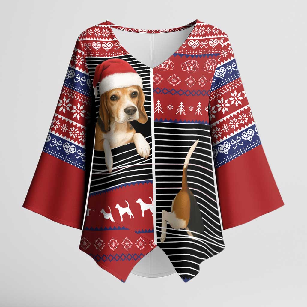 Lovely Beagle Christmas Kimono Sleeve Blouse Xmas Holiday Patterns - Wonder Print Shop