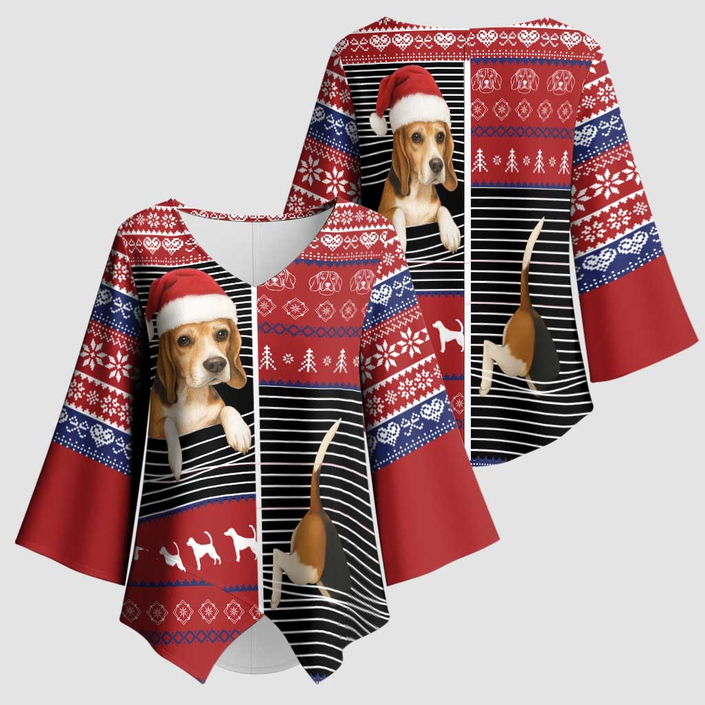 Lovely Beagle Christmas Kimono Sleeve Blouse Xmas Holiday Patterns - Wonder Print Shop