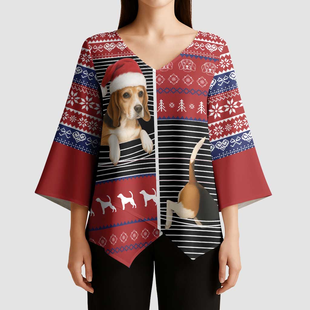 Lovely Beagle Christmas Kimono Sleeve Blouse Xmas Holiday Patterns - Wonder Print Shop