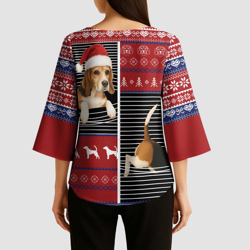 Lovely Beagle Christmas Kimono Sleeve Blouse Xmas Holiday Patterns - Wonder Print Shop