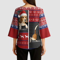 Lovely Beagle Christmas Kimono Sleeve Blouse Xmas Holiday Patterns - Wonder Print Shop