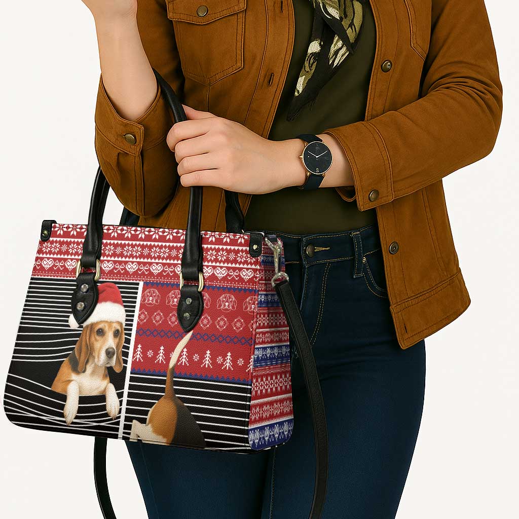 Lovely Beagle Christmas Leather Bag Xmas Holiday Patterns - Wonder Print Shop