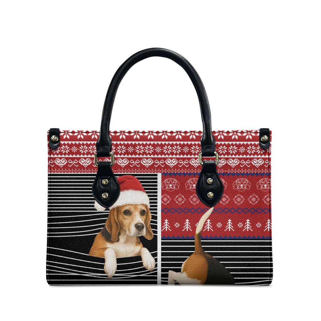 Lovely Beagle Christmas Leather Bag Xmas Holiday Patterns - Wonder Print Shop