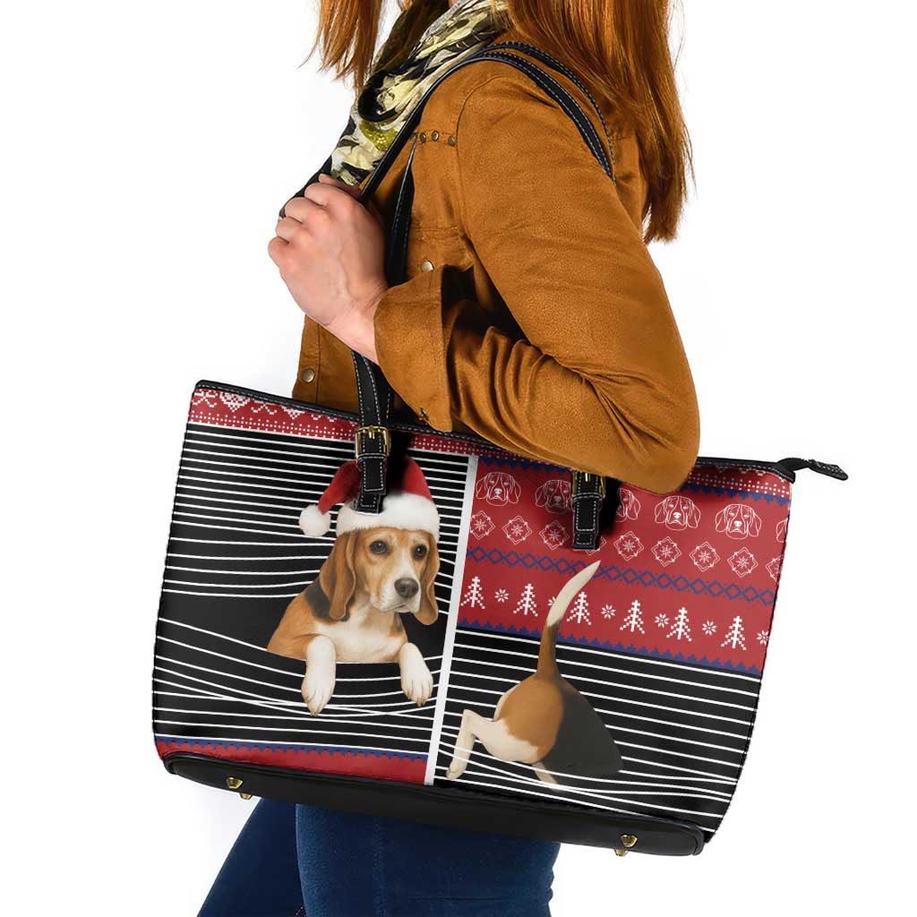 Lovely Beagle Christmas Leather Tote Bag Xmas Holiday Patterns - Wonder Print Shop