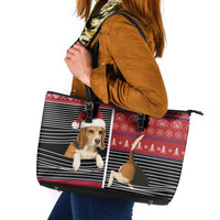 Lovely Beagle Christmas Leather Tote Bag Xmas Holiday Patterns - Wonder Print Shop