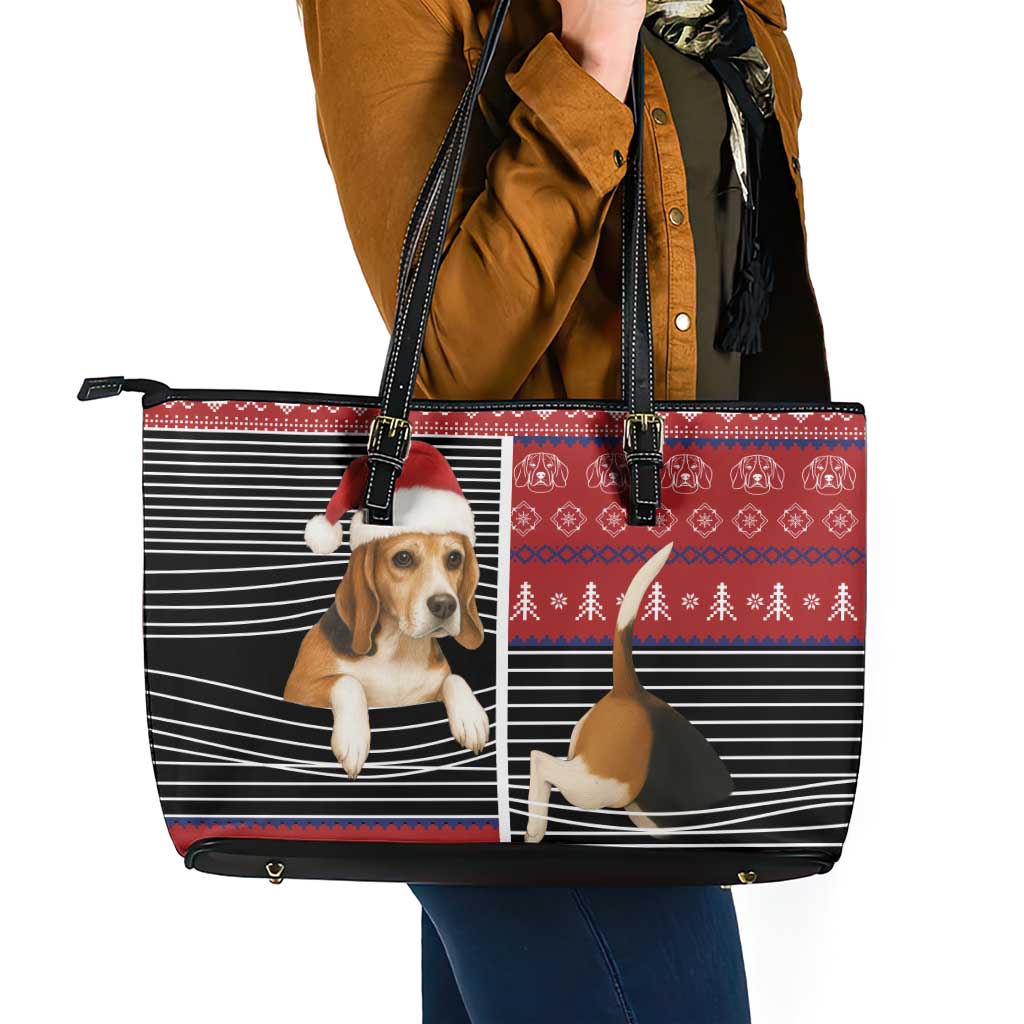 Lovely Beagle Christmas Leather Tote Bag Xmas Holiday Patterns - Wonder Print Shop