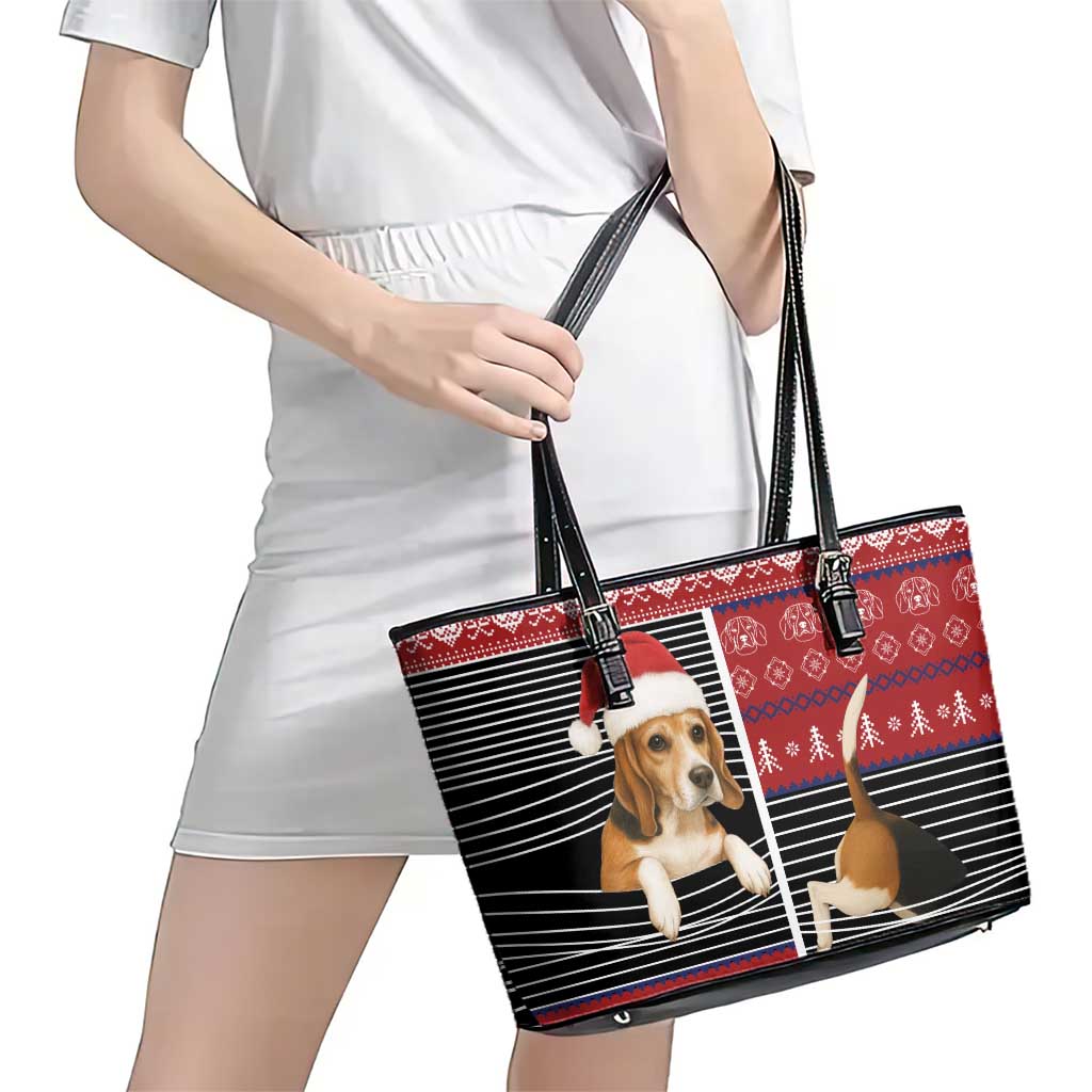 Lovely Beagle Christmas Leather Tote Bag Xmas Holiday Patterns - Wonder Print Shop