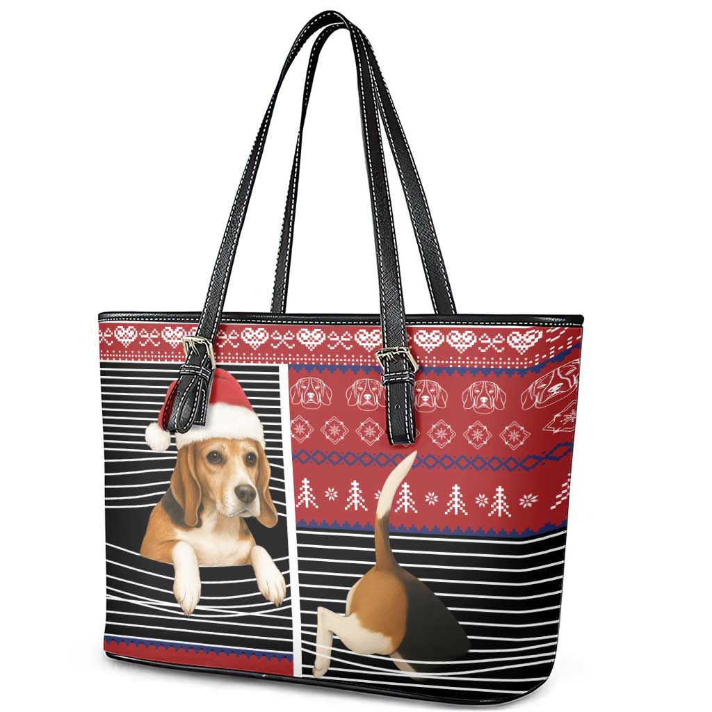 Lovely Beagle Christmas Leather Tote Bag Xmas Holiday Patterns - Wonder Print Shop