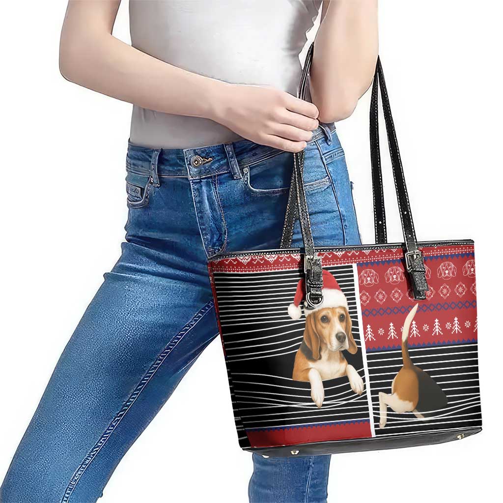 Lovely Beagle Christmas Leather Tote Bag Xmas Holiday Patterns - Wonder Print Shop