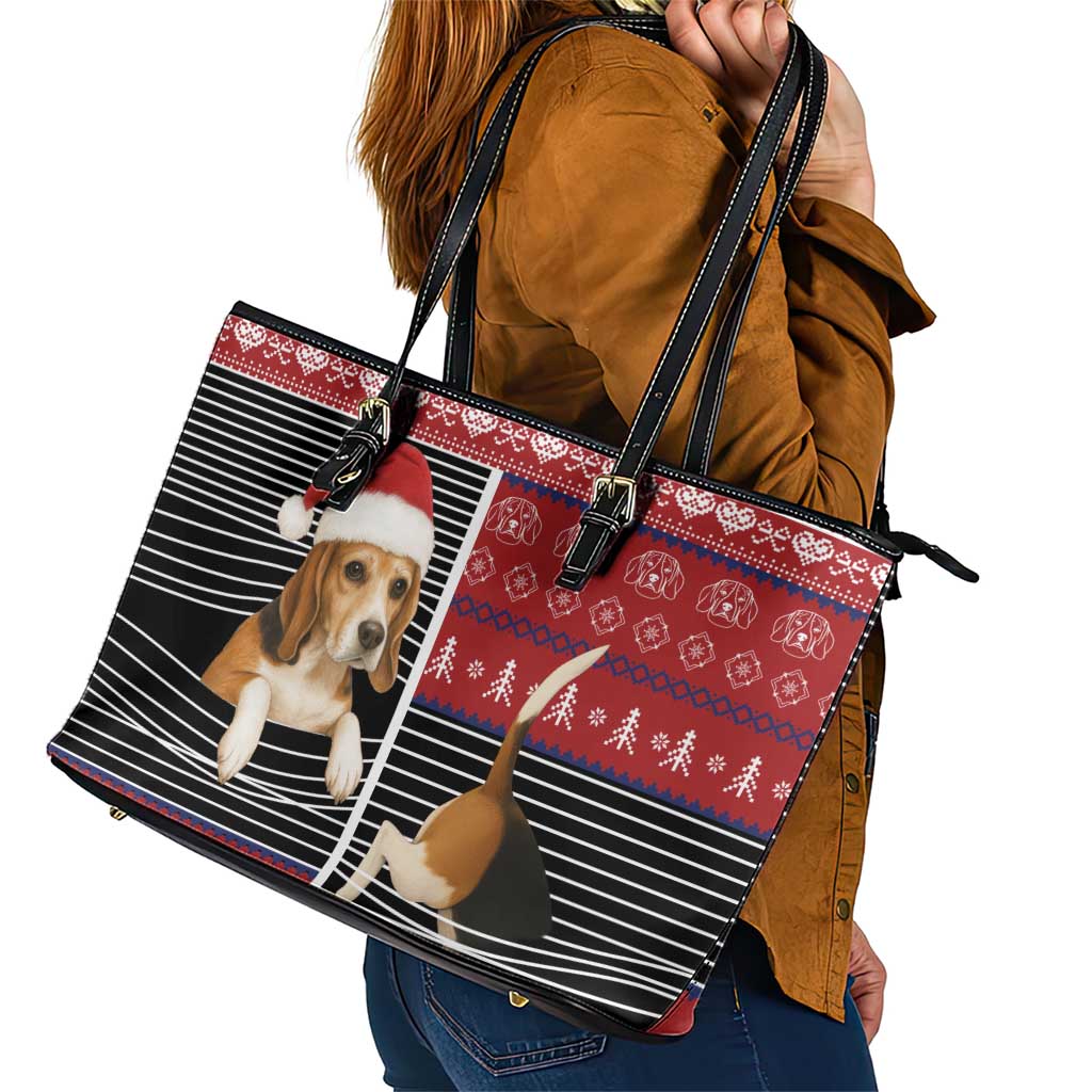 Lovely Beagle Christmas Leather Tote Bag Xmas Holiday Patterns - Wonder Print Shop