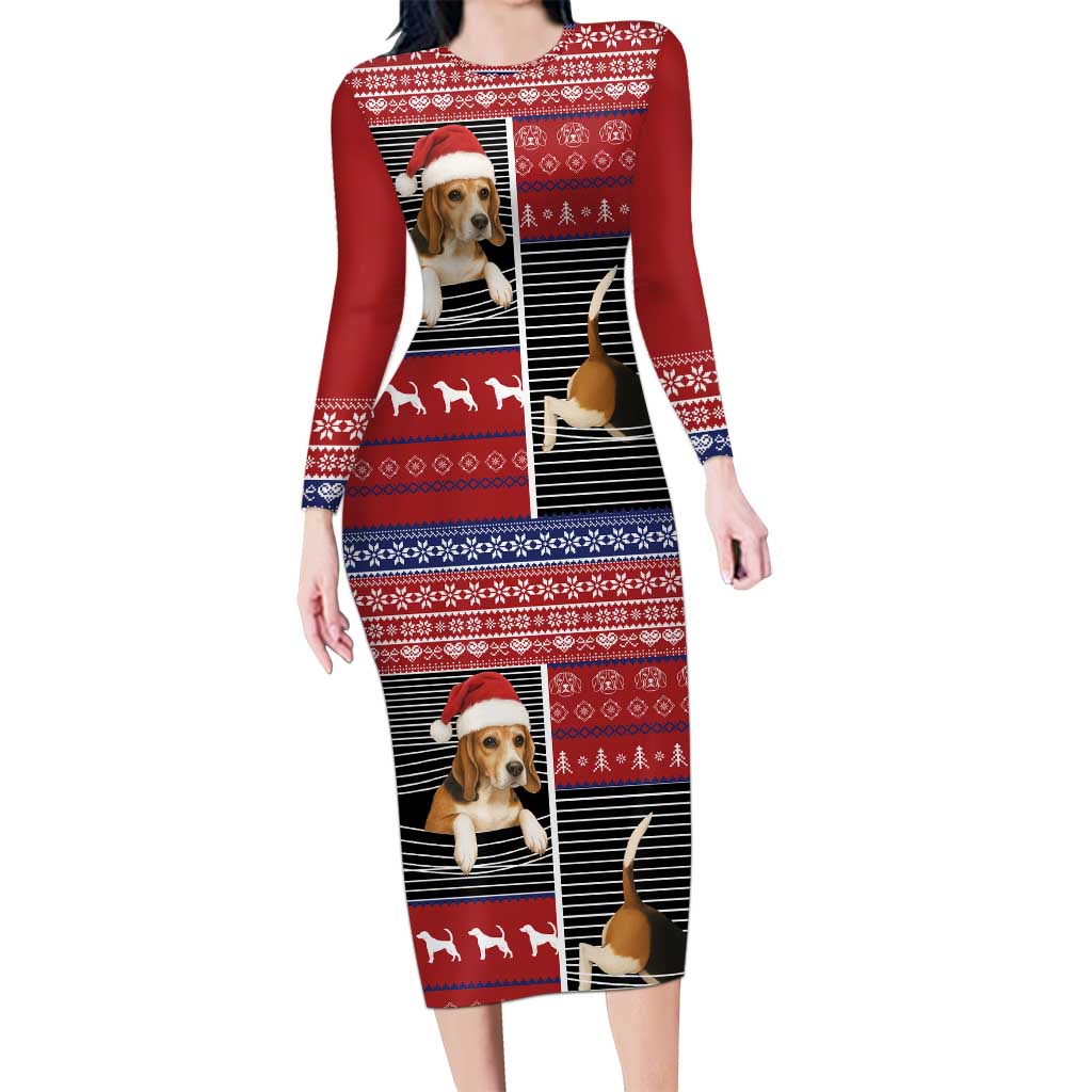 Lovely Beagle Christmas Long Sleeve Bodycon Dress Xmas Holiday Patterns - Wonder Print Shop