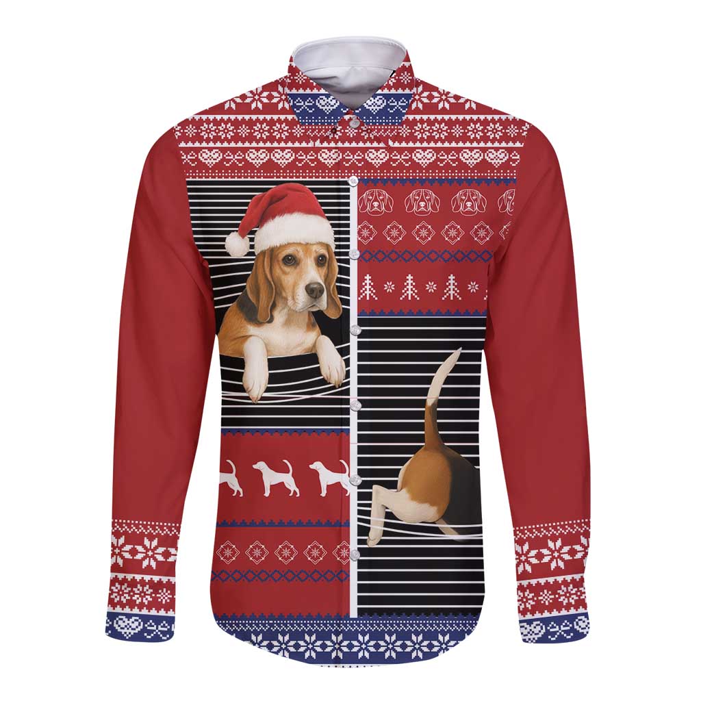 Lovely Beagle Christmas Long Sleeve Button Shirt Xmas Holiday Patterns - Wonder Print Shop