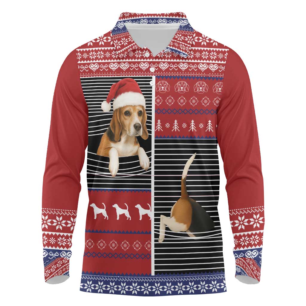 Lovely Beagle Christmas Long Sleeve Polo Shirt Xmas Holiday Patterns - Wonder Print Shop