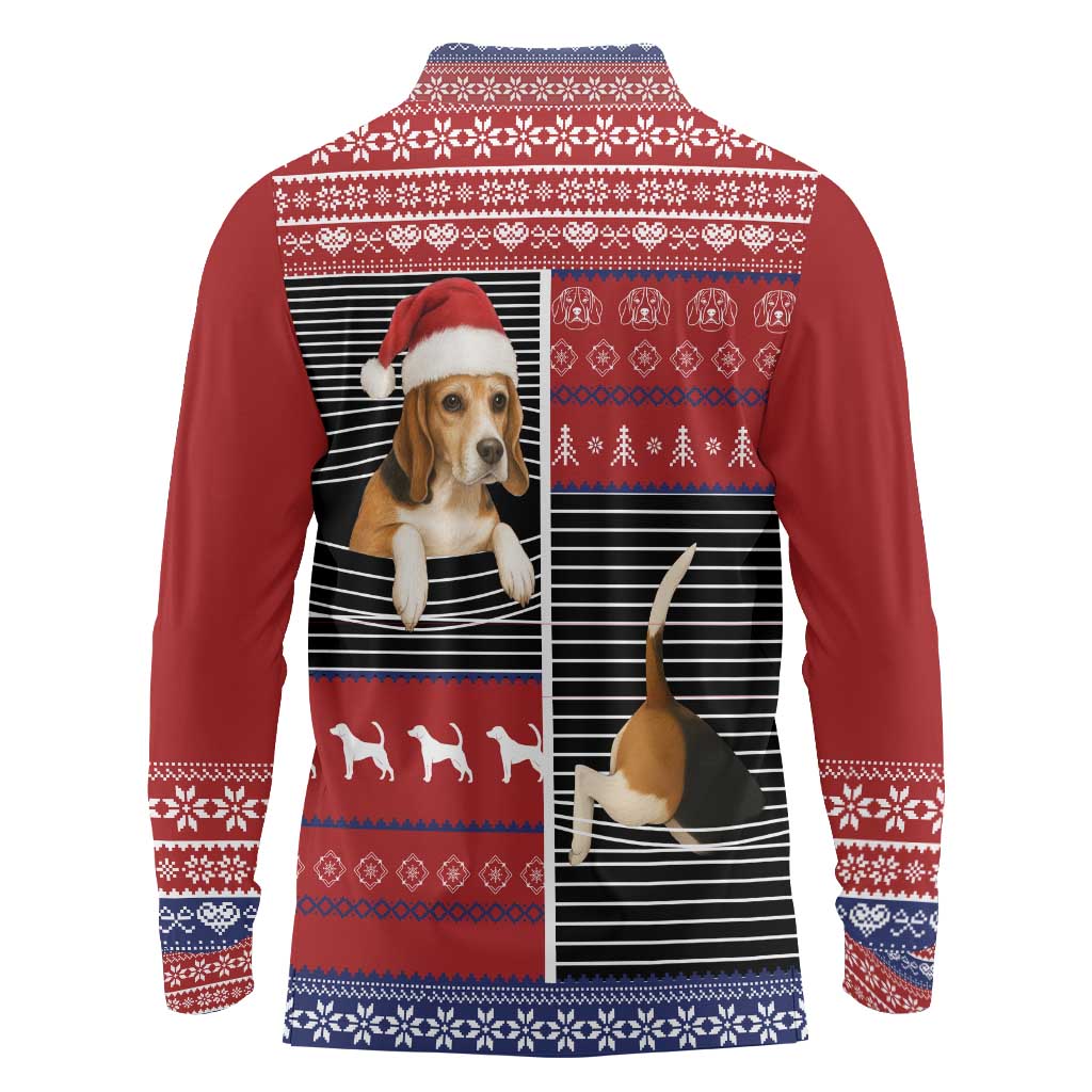 Lovely Beagle Christmas Long Sleeve Polo Shirt Xmas Holiday Patterns - Wonder Print Shop