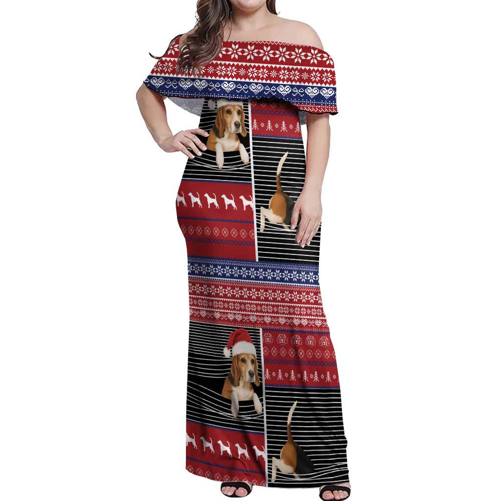 Lovely Beagle Christmas Off Shoulder Maxi Dress Xmas Holiday Patterns - Wonder Print Shop
