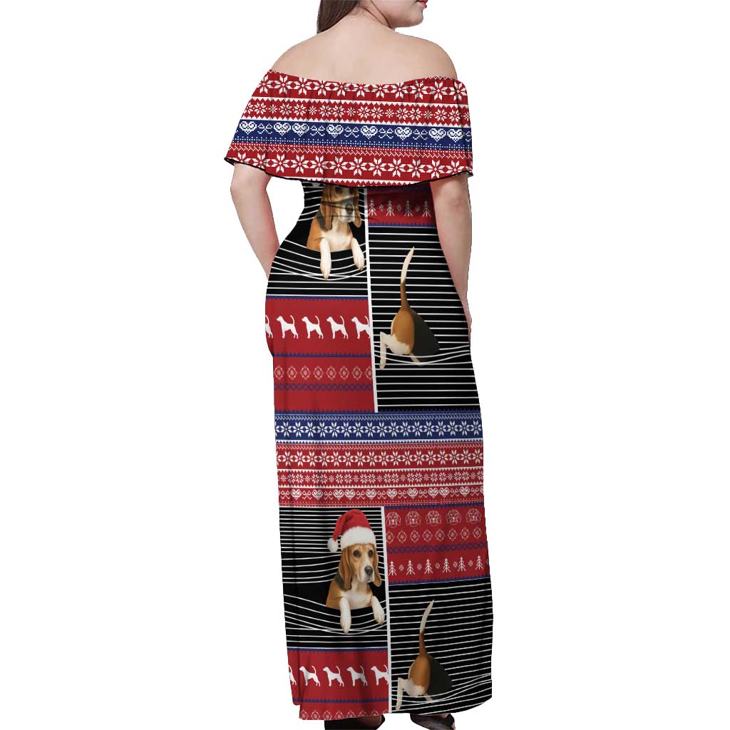 Lovely Beagle Christmas Off Shoulder Maxi Dress Xmas Holiday Patterns - Wonder Print Shop