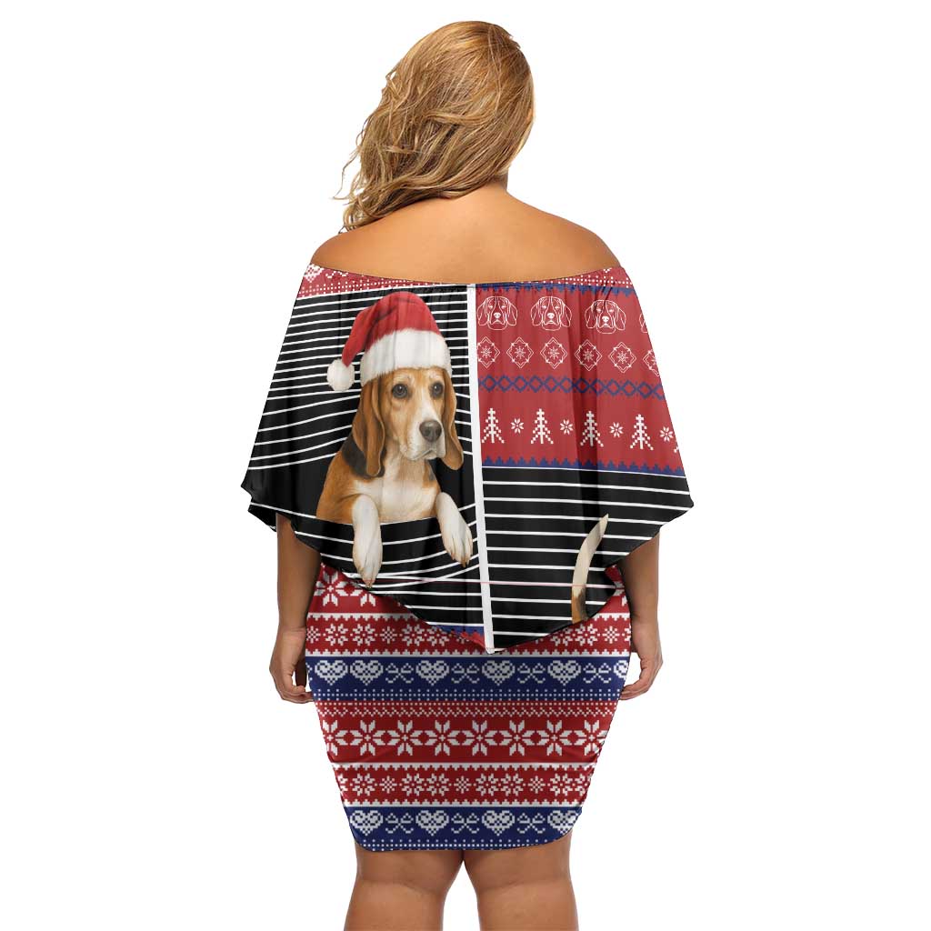 Lovely Beagle Christmas Off Shoulder Short Dress Xmas Holiday Patterns - Wonder Print Shop