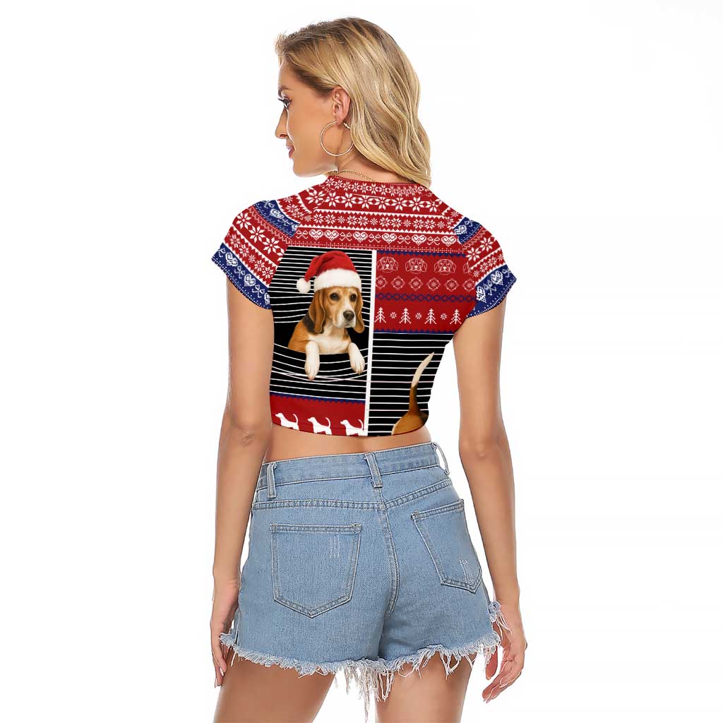 Lovely Beagle Christmas Raglan Cropped T Shirt Xmas Holiday Patterns - Wonder Print Shop