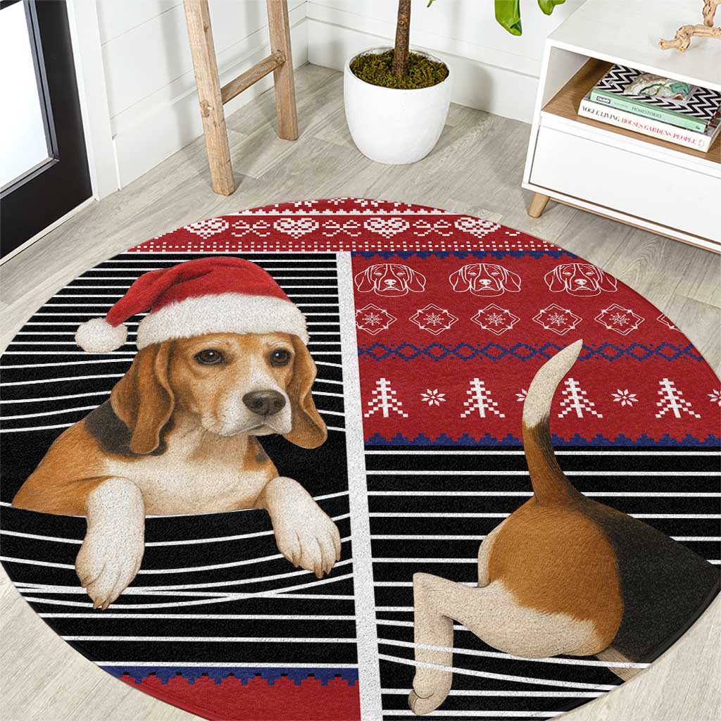 Lovely Beagle Christmas Round Carpet Xmas Holiday Patterns - Wonder Print Shop