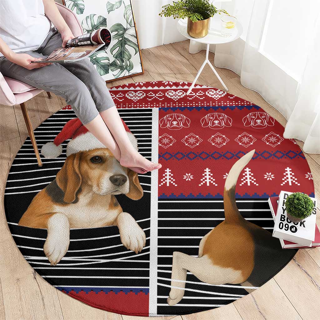 Lovely Beagle Christmas Round Carpet Xmas Holiday Patterns - Wonder Print Shop