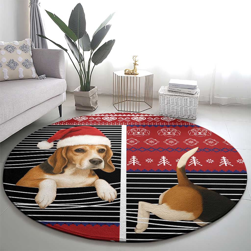 Lovely Beagle Christmas Round Carpet Xmas Holiday Patterns - Wonder Print Shop