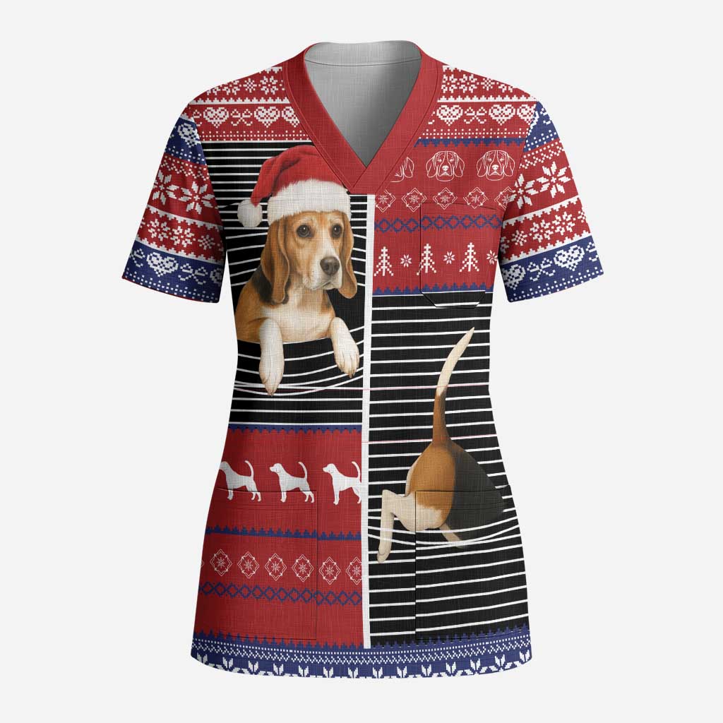 Lovely Beagle Christmas Scrub Top Xmas Holiday Patterns - Wonder Print Shop