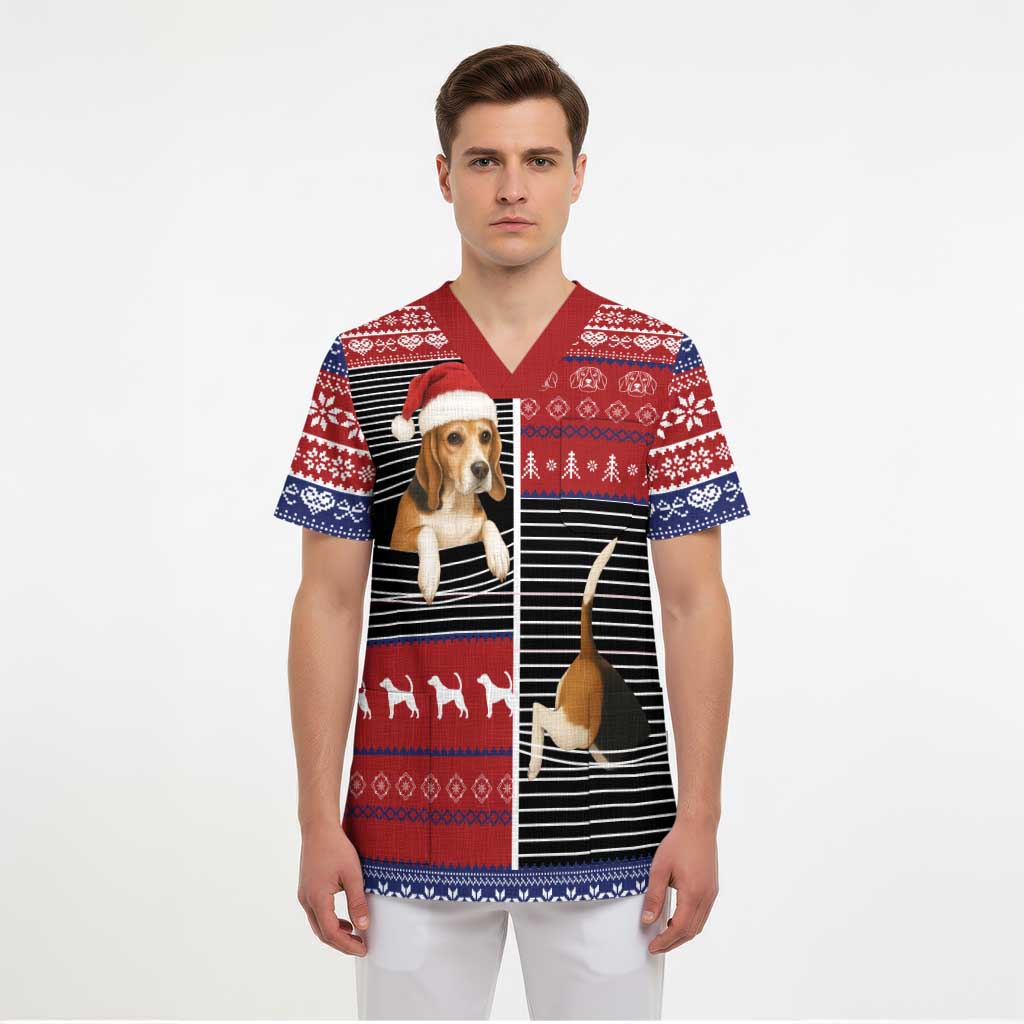 Lovely Beagle Christmas Scrub Top Xmas Holiday Patterns - Wonder Print Shop