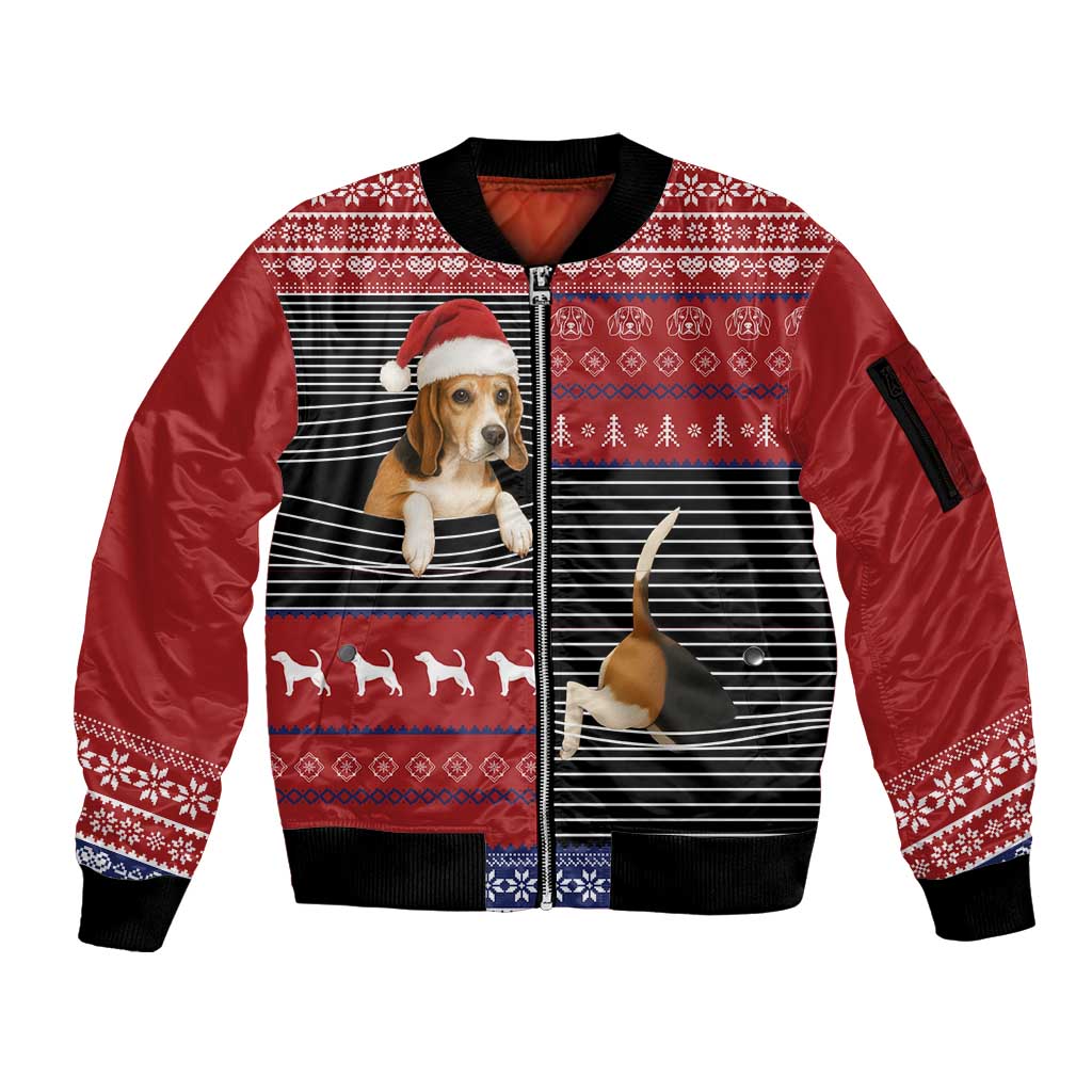 Lovely Beagle Christmas Sleeve Zip Bomber Jacket Xmas Holiday Patterns - Wonder Print Shop