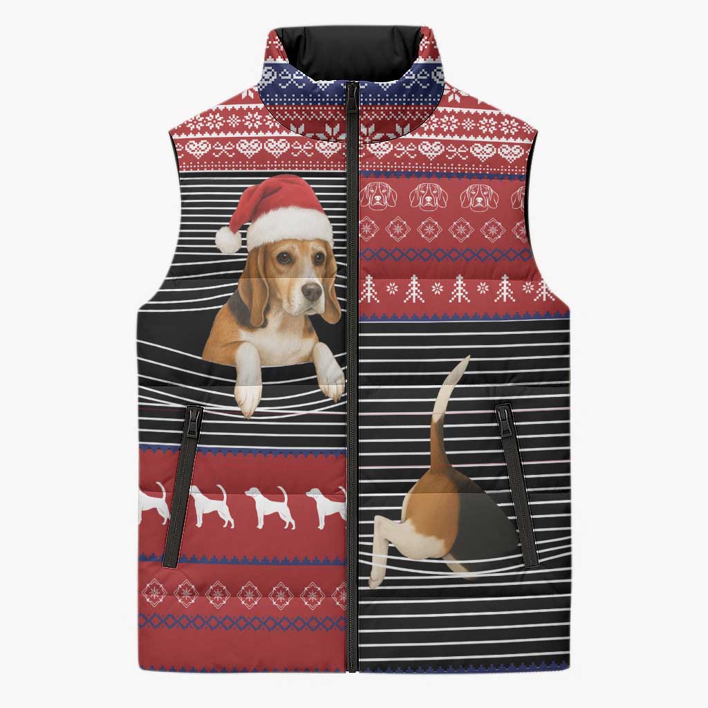 Lovely Beagle Christmas Sleeveless Puffer Jacket Xmas Holiday Patterns - Wonder Print Shop