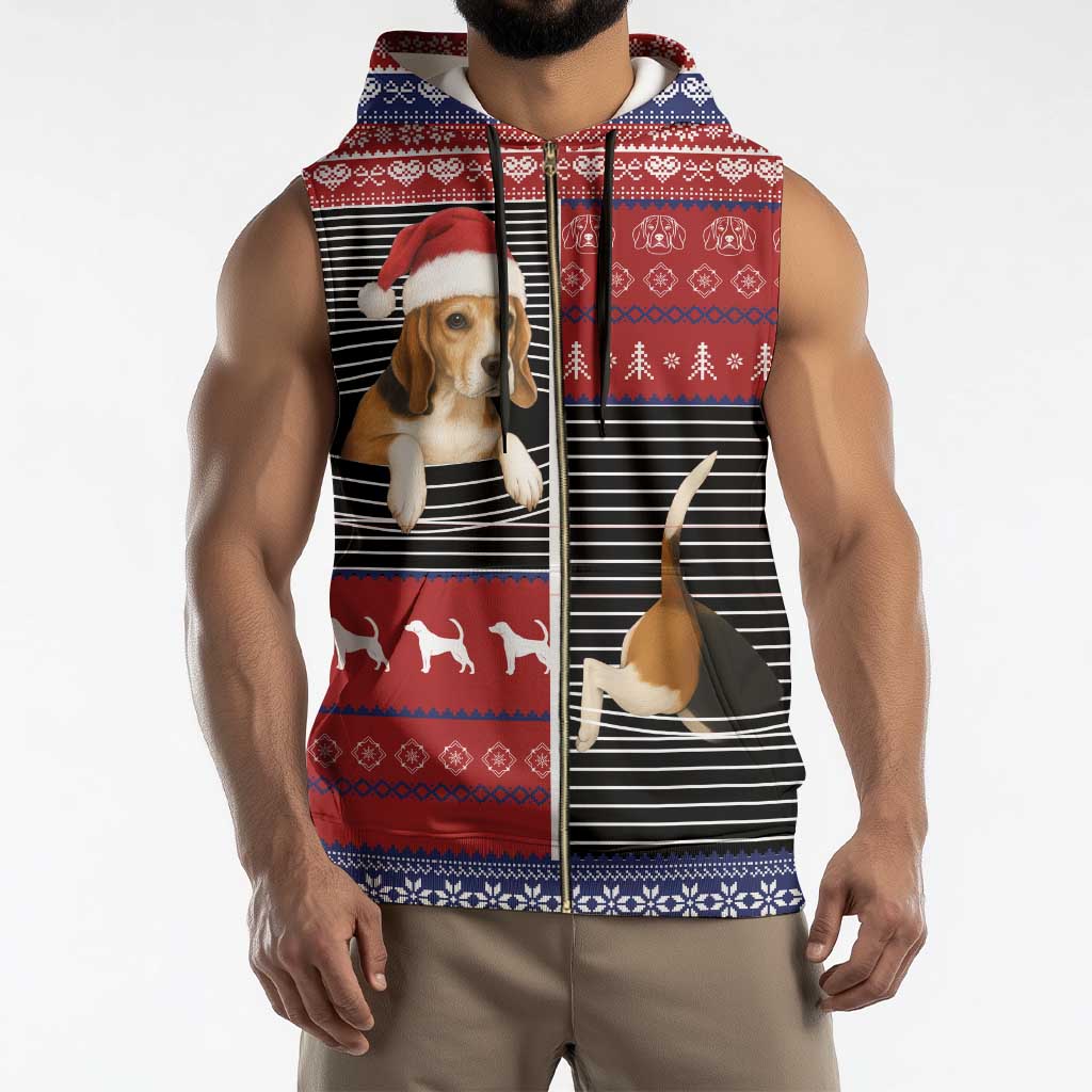 Lovely Beagle Christmas Sleeveless Zip Hoodie Xmas Holiday Patterns - Wonder Print Shop