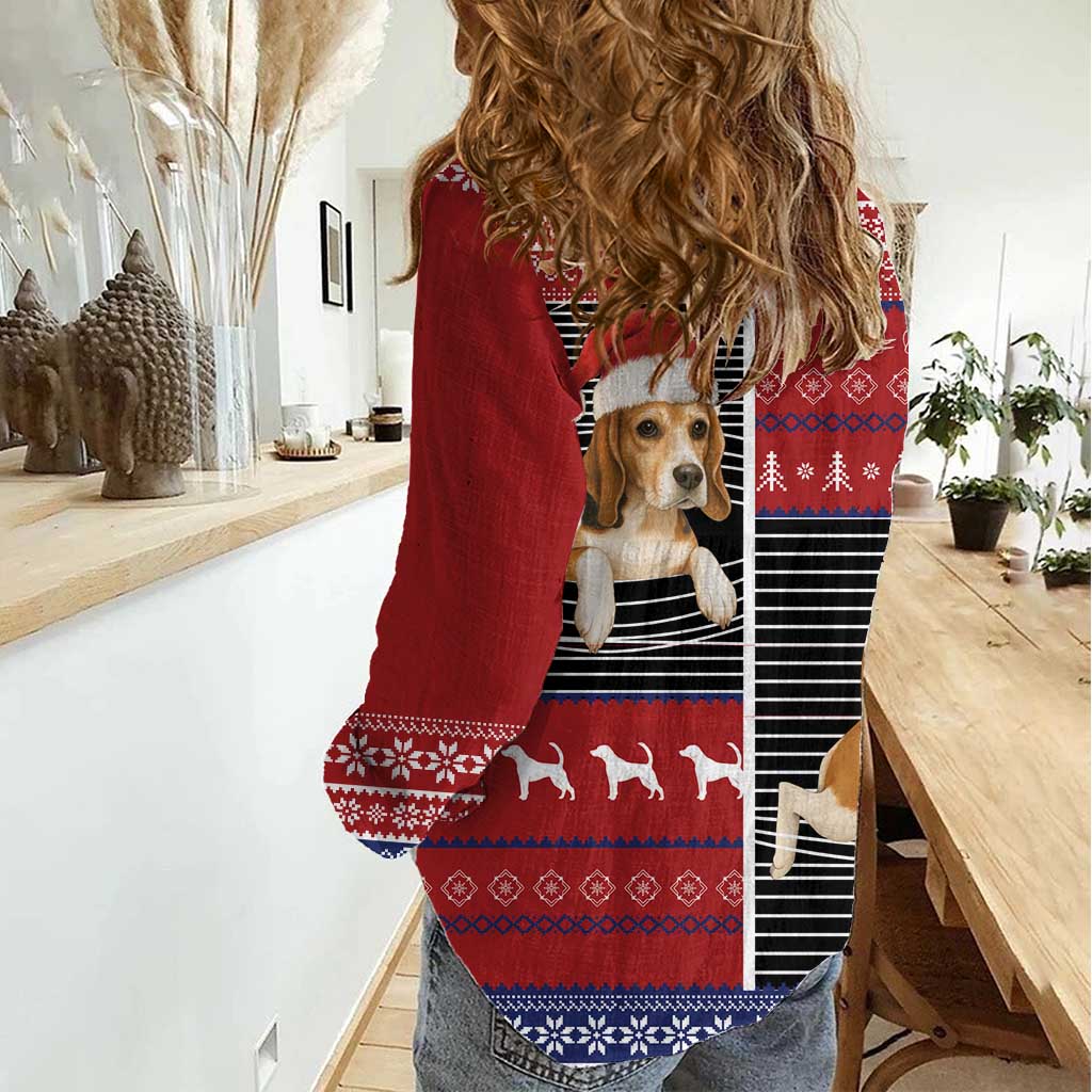Lovely Beagle Christmas Women Casual Shirt Xmas Holiday Patterns - Wonder Print Shop