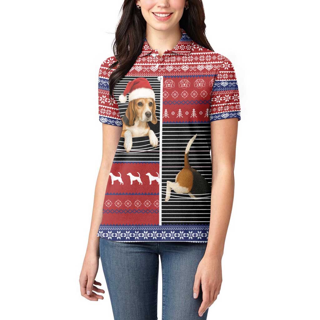 Lovely Beagle Christmas Women Polo Shirt Xmas Holiday Patterns - Wonder Print Shop