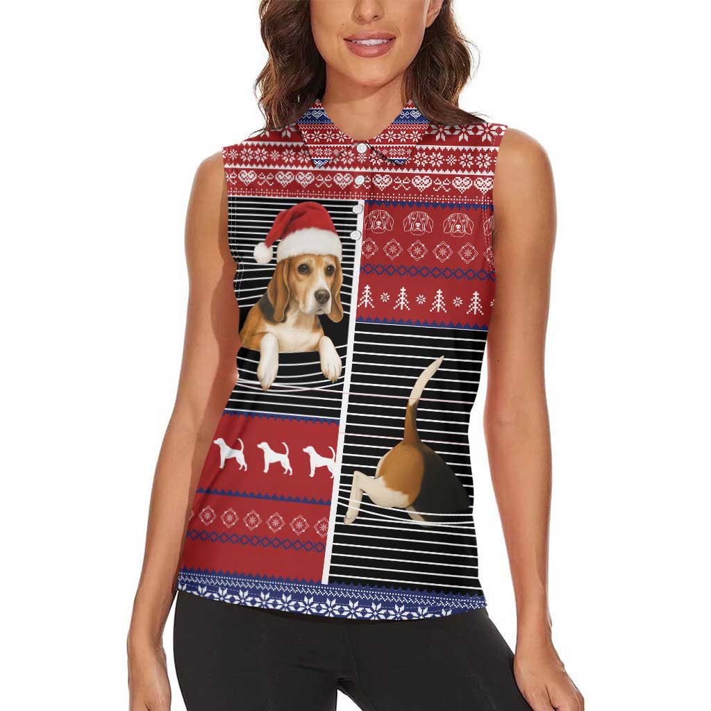 Lovely Beagle Christmas Women Sleeveless Polo Shirt Xmas Holiday Patterns - Wonder Print Shop