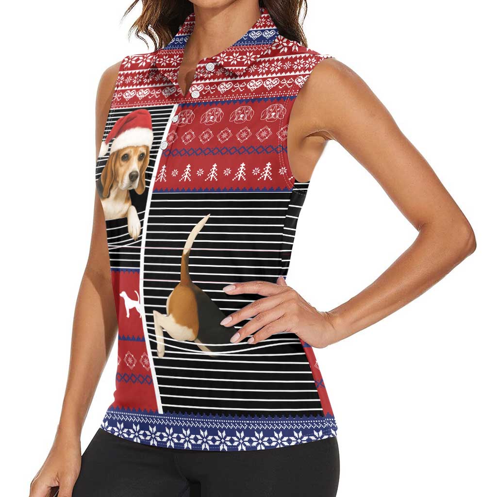 Lovely Beagle Christmas Women Sleeveless Polo Shirt Xmas Holiday Patterns - Wonder Print Shop